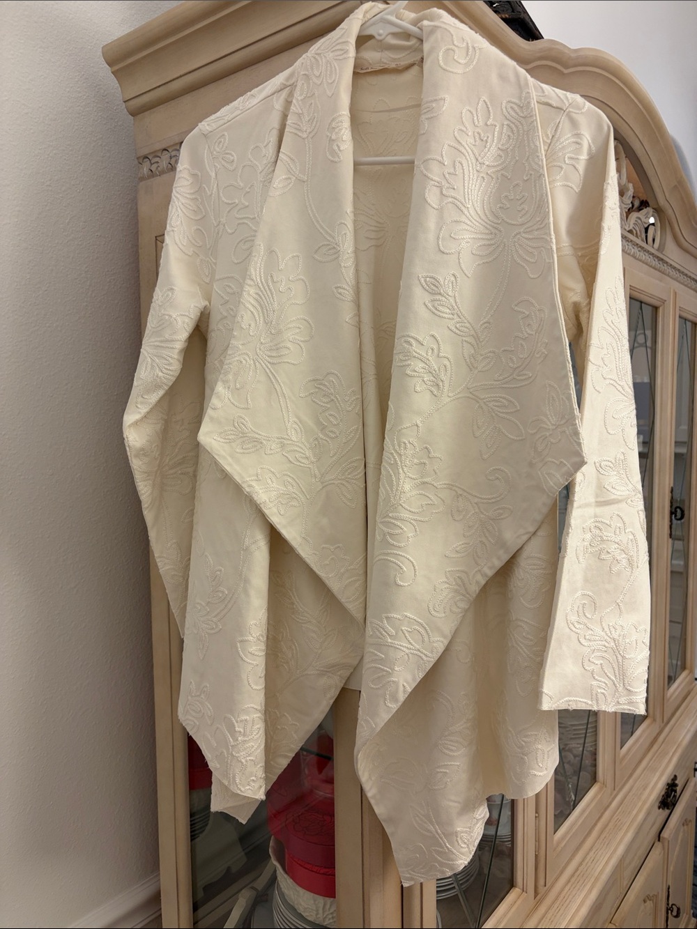 Soft Surroundings Fleur De Faux Suede Embroidered Jacket / Draped Jacket